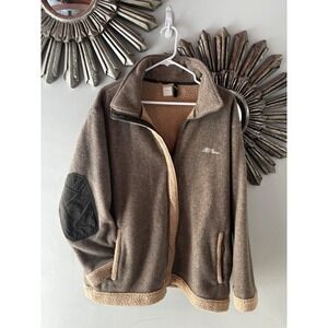 Vintage LL Bean Womens Full Zip Fleece Jacket Elbow Patches Large